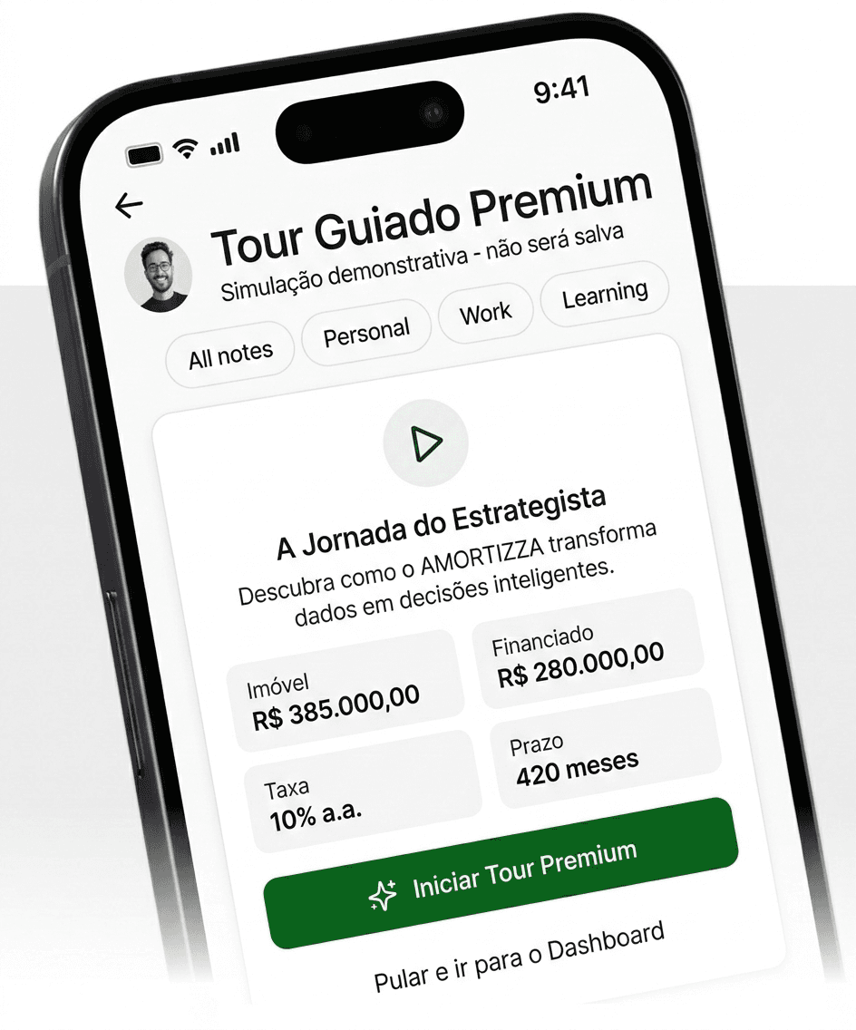 Plataforma Amortizza exibida em um smartphone