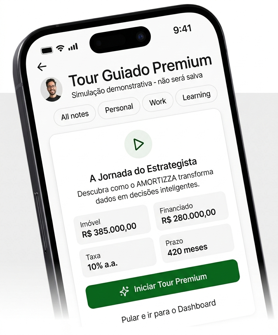 Plataforma Amortizza exibida em um smartphone